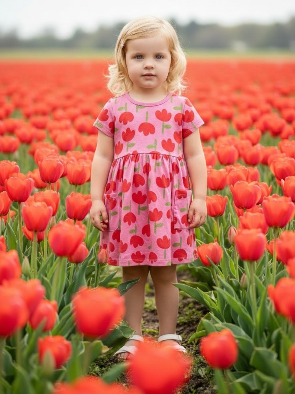 Hanna Andersson Pink Tulip Print Pocket Dress Girls Size 4